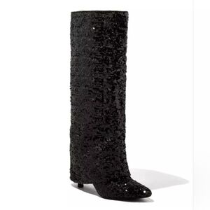 Women's Abba Sequin Foldover Tall Boots, A New Day, Black, Size 7, NWT